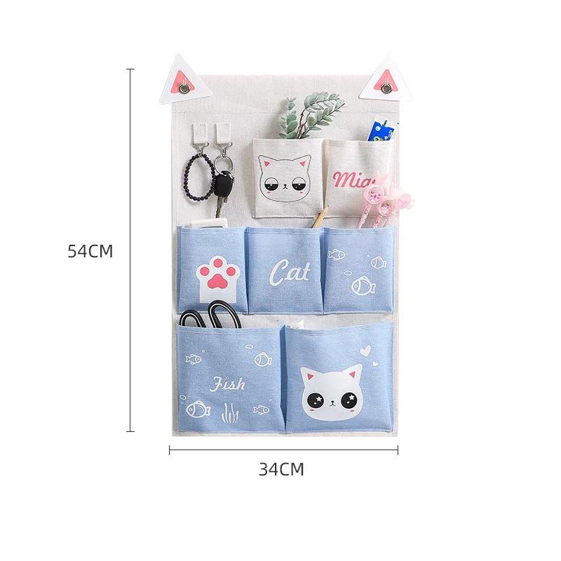 3/5 Pocket Wall Mounted Storage Hanging Bag Cloth Art Bag Cosmetics Toys Sundries Organizer Storage Bag Home Bedroom Hanging Bag