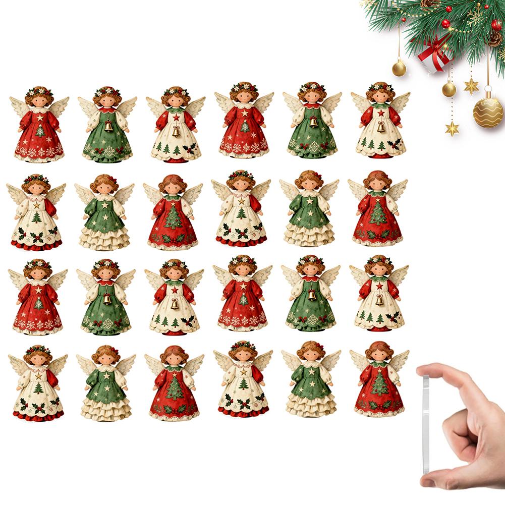 6/12/24PCS 2D Retro Christmas Angel Handmade Christmas Pendant - With Flowers And Star Patterns, Perfect Christmas Decorations
