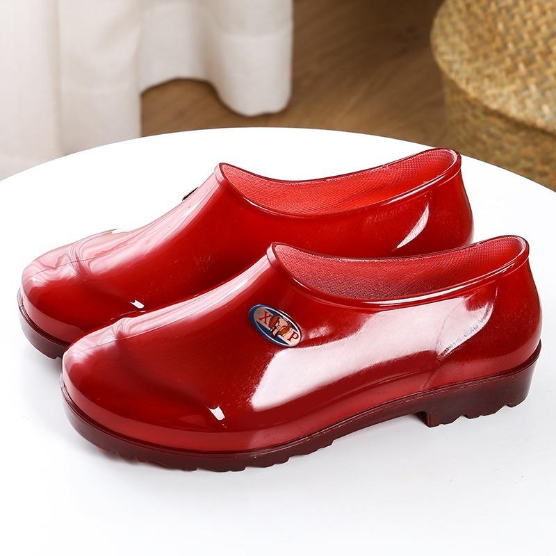 Low-top orange men's rain shoes fashionable red rubber shoes women's non-slip light mouth black PVC water shoes low tube outdoor