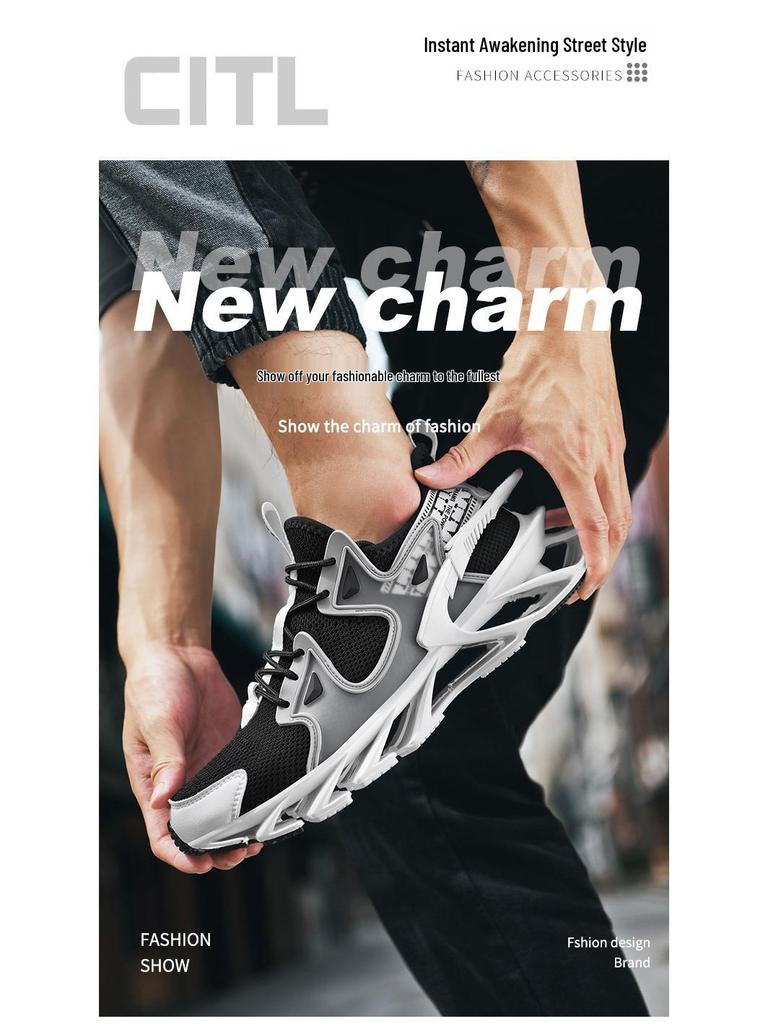 Men's Spring/Summer Blade Sole Sneakers - Trendy, High-Quality, Shock-Absorbing, Mesh Casual Running Shoes