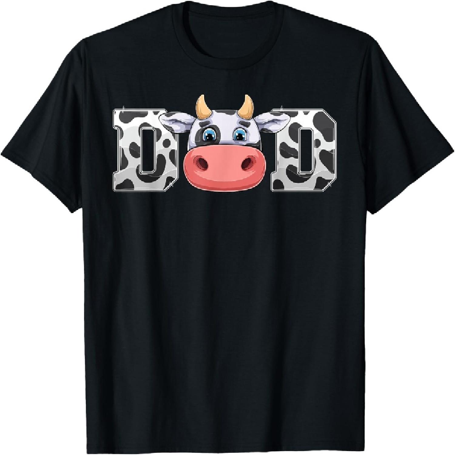 Dad Cow Print Cowboy Animal Pattern Farmer Cow Father Dad T-Shirt S