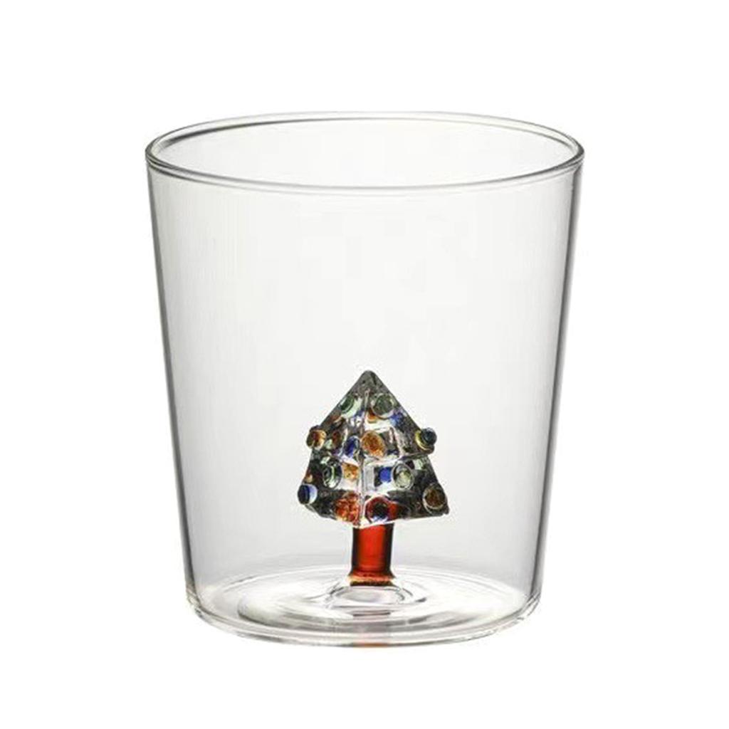 3D Drinking Glass Cup with Christmas Tree Figurine Inside Stemless Glass for Wine Water Milk Goblet Drinking Glass Cup
