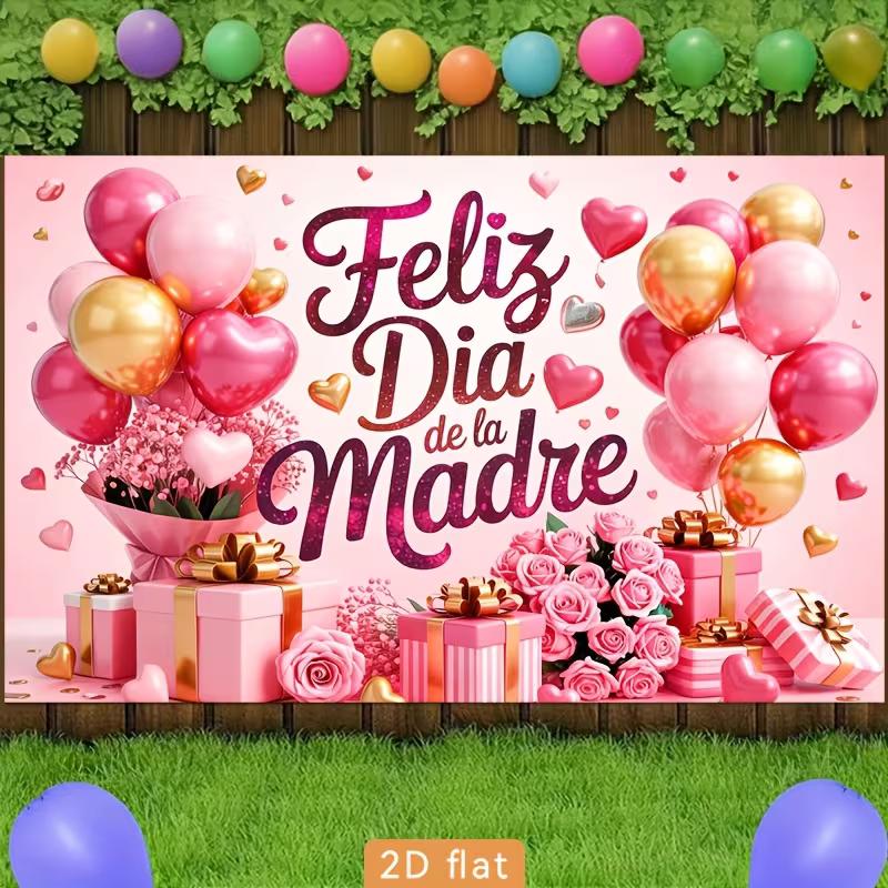 2D Pink Gold Feliz Dia De La Madre Background Cloth for Mother's Day Event Photoshoot