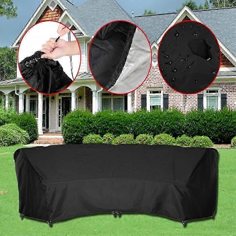 Waterproof Sofa Cover for Outdoor Terrace, Curved Sofa Cover, Black (228x116x86cm)