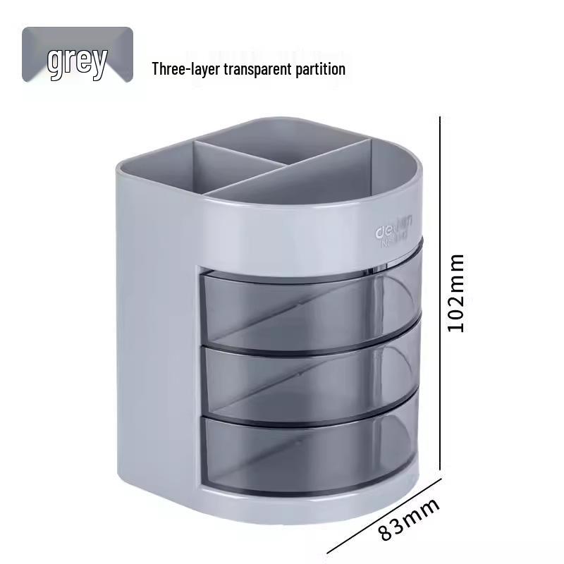 Deli 9147 Transparent Three-Layer Multi-functional Pen Holder