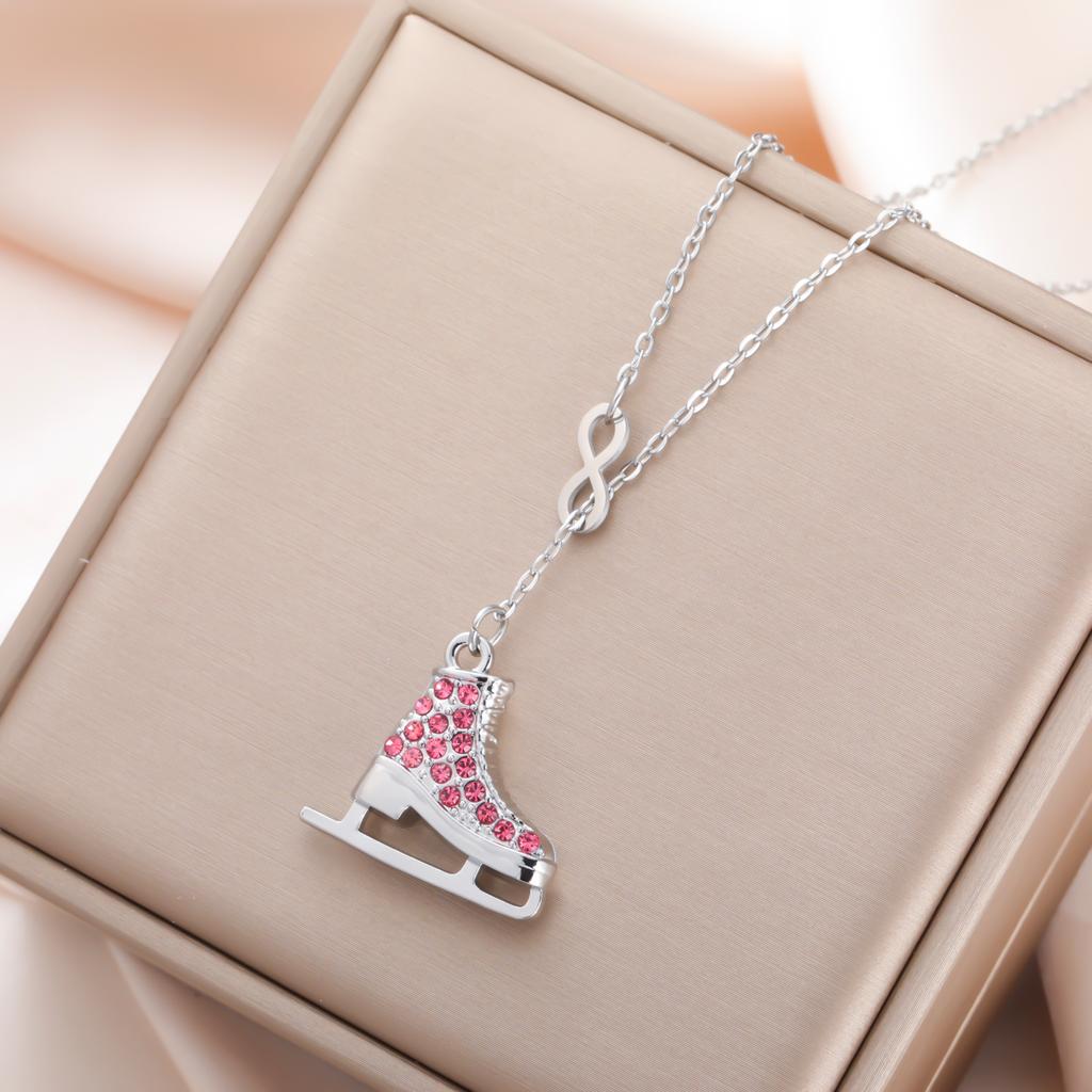 Crystal Ice Skate Shoes Necklace for Women Infinity Love Pendant Rhinestone Zircon Charms Romantic Jewelry Ice Skater Gifts