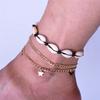 Huitan Vintage Shell Chains Anklets for Women Star Flamingo Skull Charm Retro Foot Ankle Accessories Barefoot Bracelet