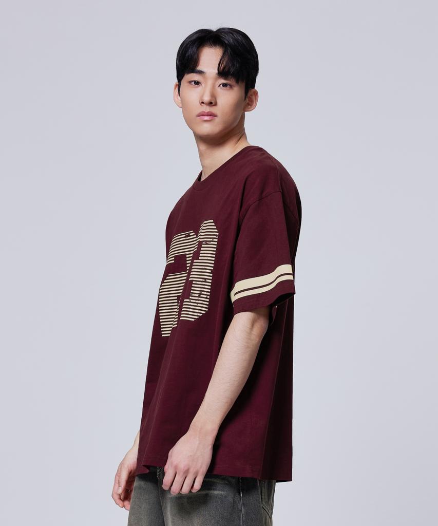 AGOD Oversized Vintage Rugby Short Sleeve T-Shirt [Burgundy]