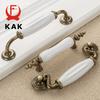 KAK Antique Bronze White Ceramic Cabinet Handles Zinc Alloy Drawer Knobs Wardrobe Door Handle Simple European Furniture Hardware