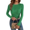 Women's Fashion Ribbed Solid Color V-neck Slim Long-sleeved T-shirt Tops