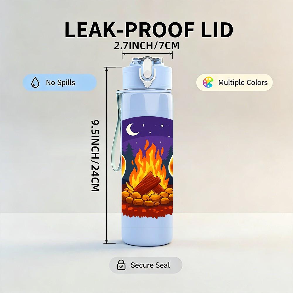 1PC Campfire Ghost Cartoon 750ml Color Plastic Sports Water Bottle Leakproof Flip Straw Lid Suitable for Sports Office Home Use