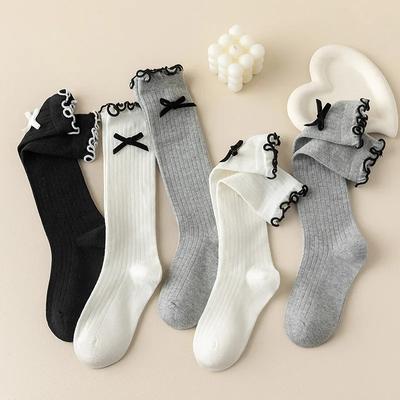 1 Paar Schick Einfachheit Kinder Mädchen Socke Süße Mode Schleife Rüsche Schleife Kinder Mädchen Wadenstrumpf Frühling Herbst Baumwolle Schulsocke