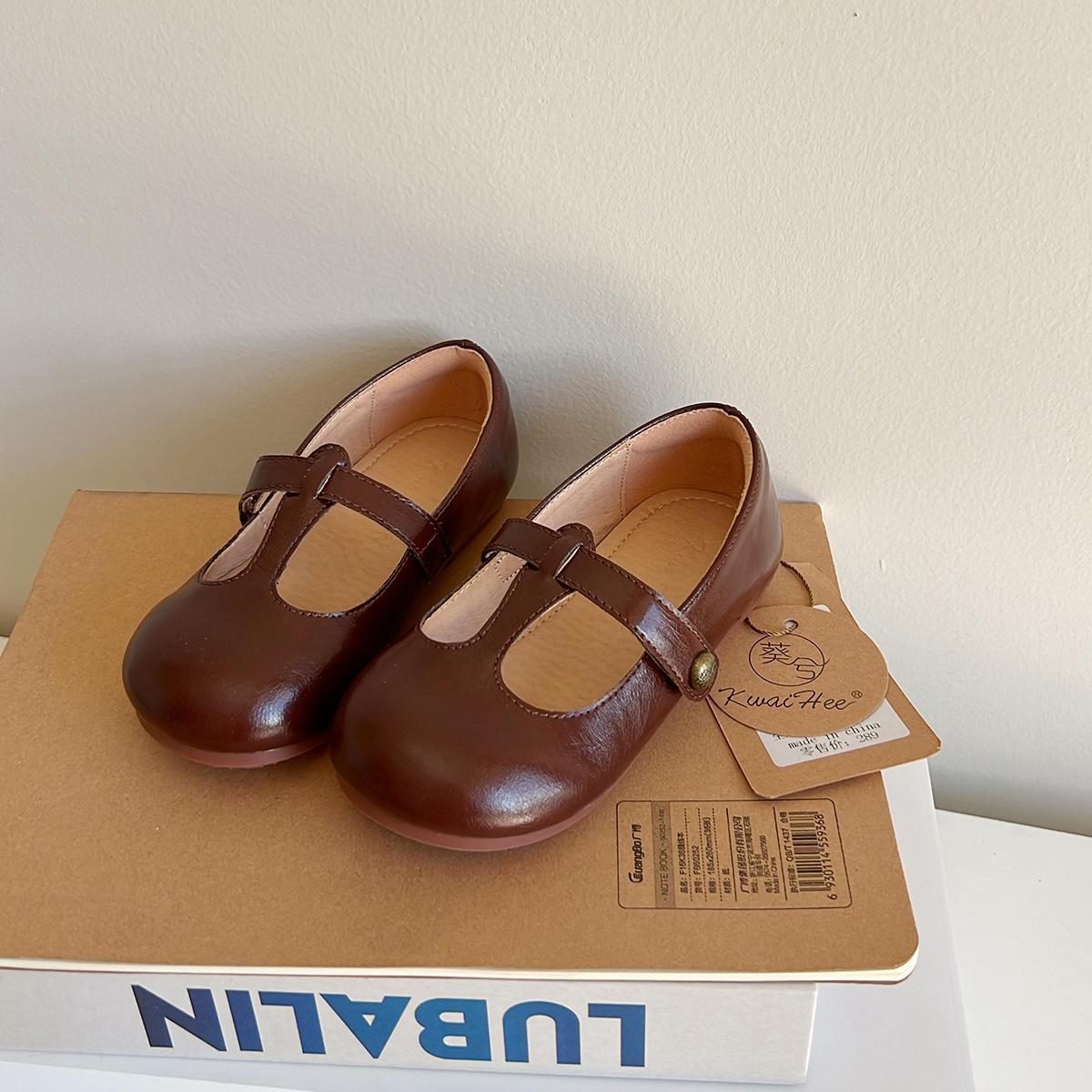 Kinder Frühling/Herbst Neu Mädchen Ausländischer Stil Alle Vintage Lederschuhe Oma Flache Mary Jane Schuhe Zapatos para niñas -Insole16.6cm dunkelbraune