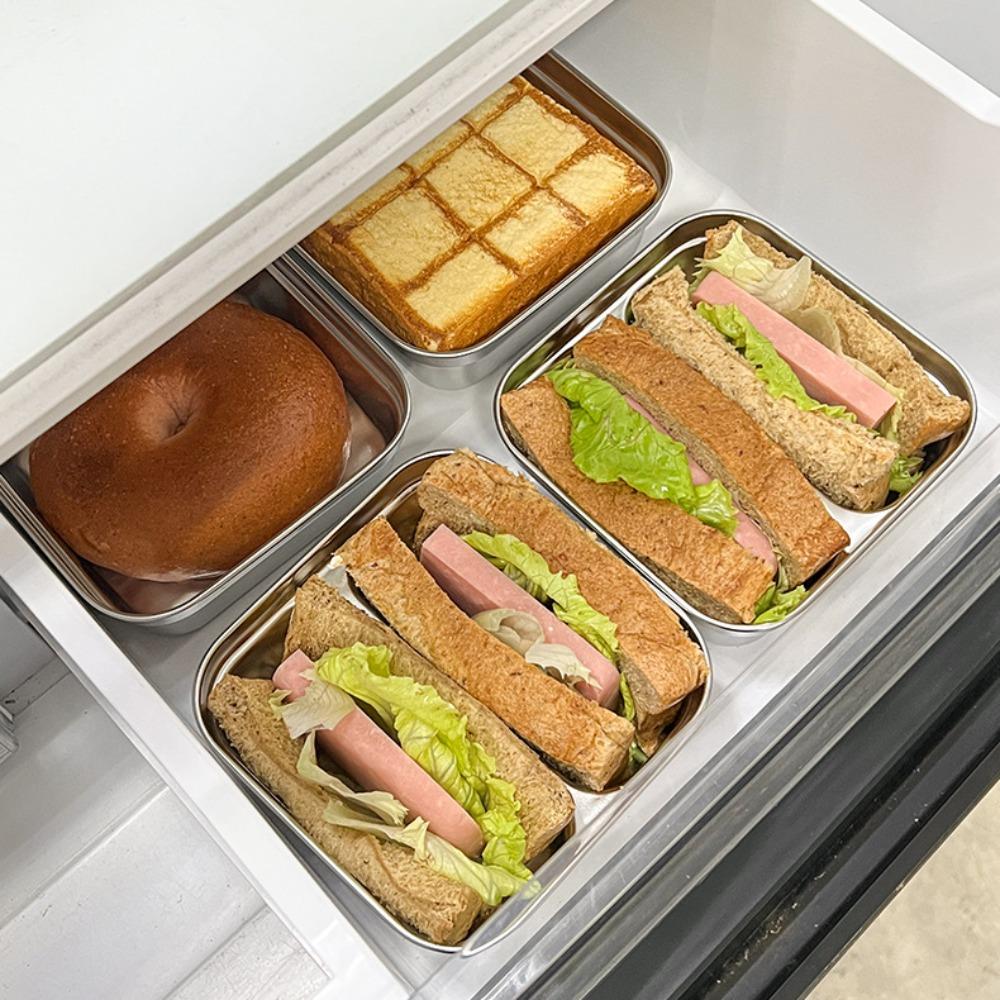 Square Stainless Steel Lunch Box 1/2 Grids Crisper Food Storage Container  Office Workers