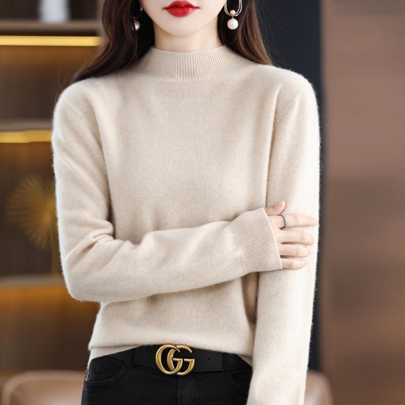 

Женский кашемировый свитер с полуворотником: Свободный и приталенный крой, идеально подходит для многослойности осенью и зимой XL бежевый