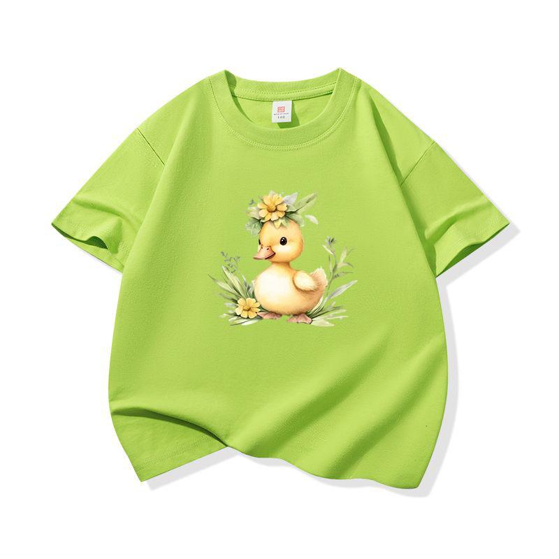 Duck And Flowers Graphic Tee Kids 100 Cotton Crew Neck Muticolor T Shirt Short Sleeve Breathable Tops For Boys Girls Children