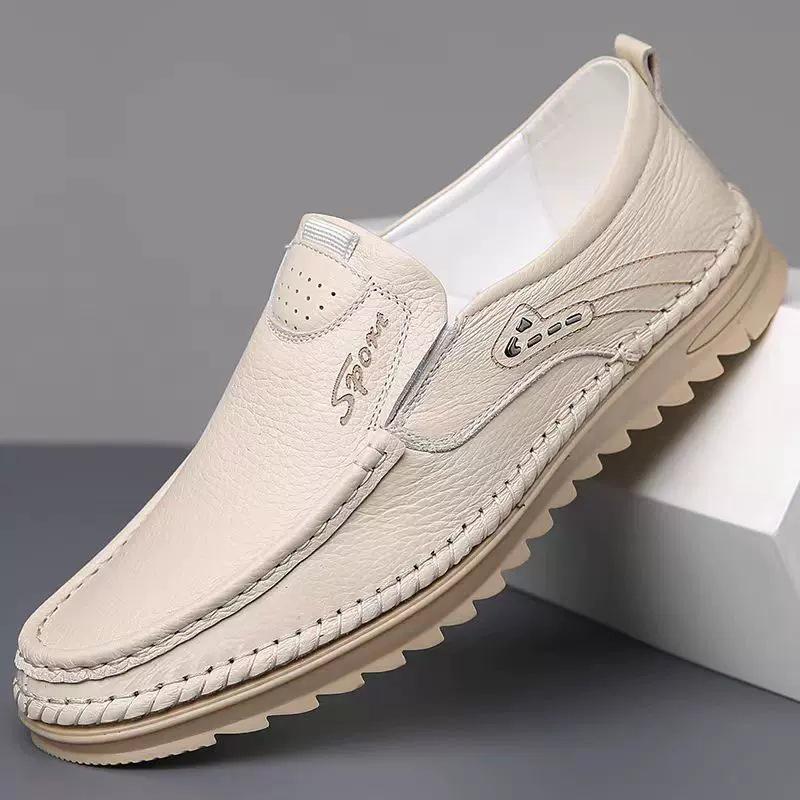 Men s Soft Leather Hand-Stitched Breathable Cowhide Moccasins 46