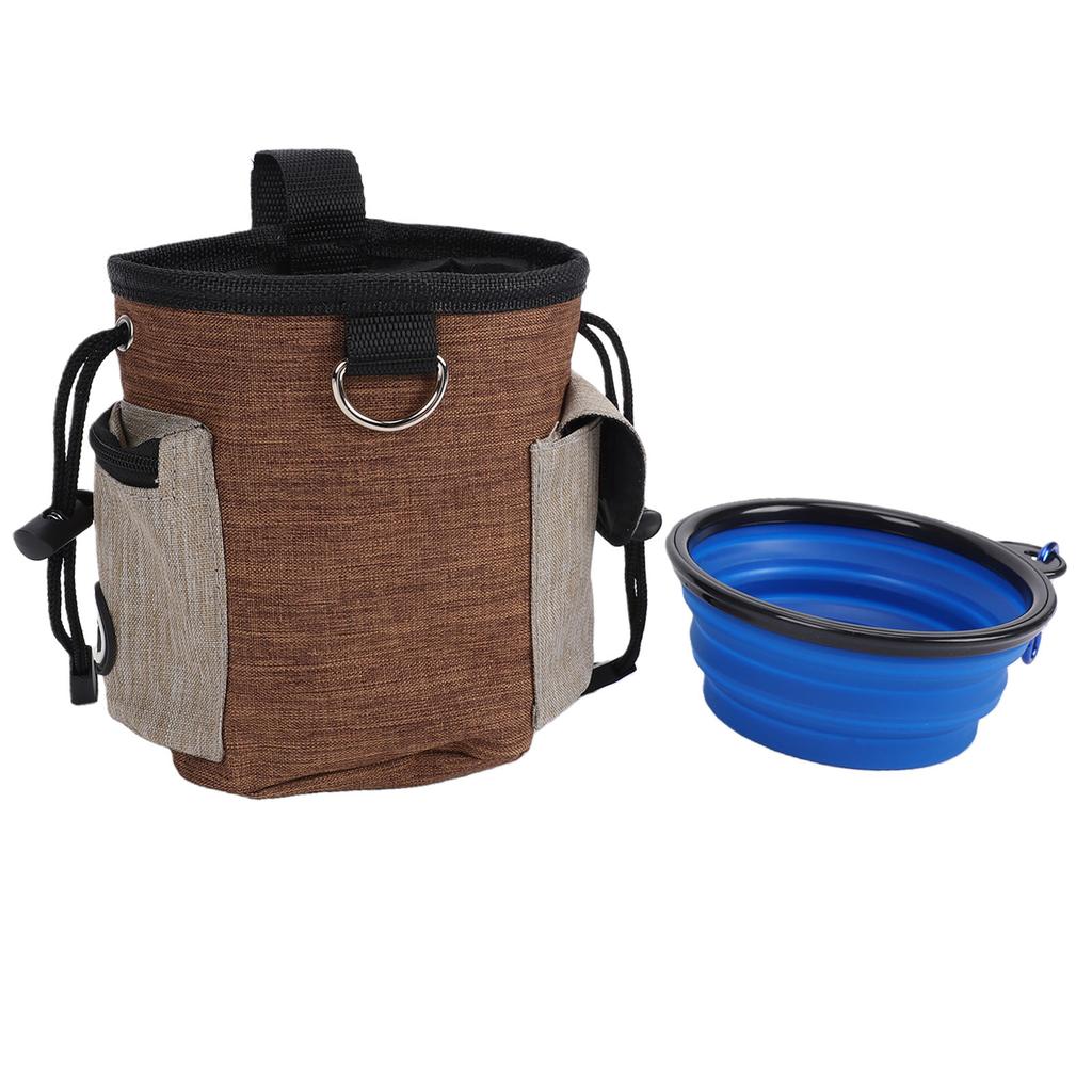 Dog Treat Pouch Oxford Fabric Multiple Compartments Adjustable Belt Pets Training Treat Pouch with Foldable Bowl Coffee