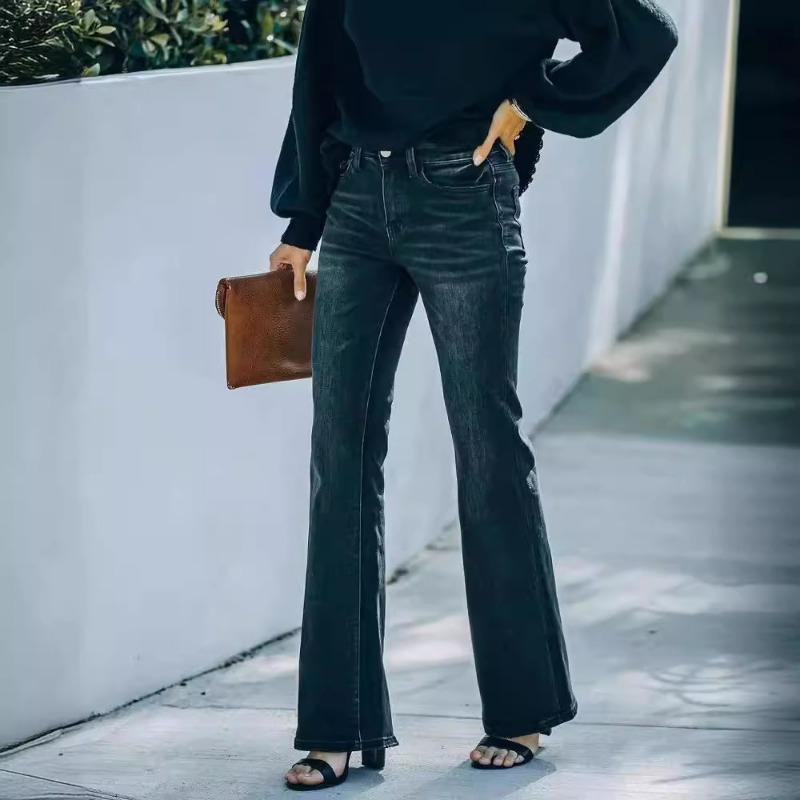 

Женские эластичные расклешенные брюки, модные узкие джинсы с высокой талией для женщин 2XL чёрный