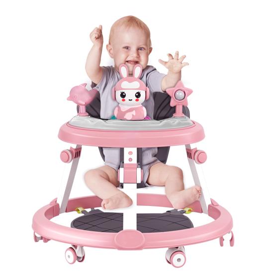 Foldable Baby Walker with Mute Wheels 7 Levels Height Adjustment Children Activity Walker Anti-Rollover Prevent Genu Varum Activity Center