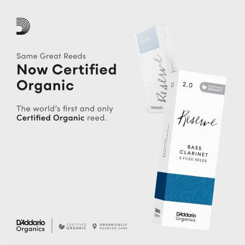 D'Addario WoodWinds D'Addario Bass Clarinet Reeds, USDA Organic Certified, RESERVE ODER0520, Hardness: 2.0, Pack of 5