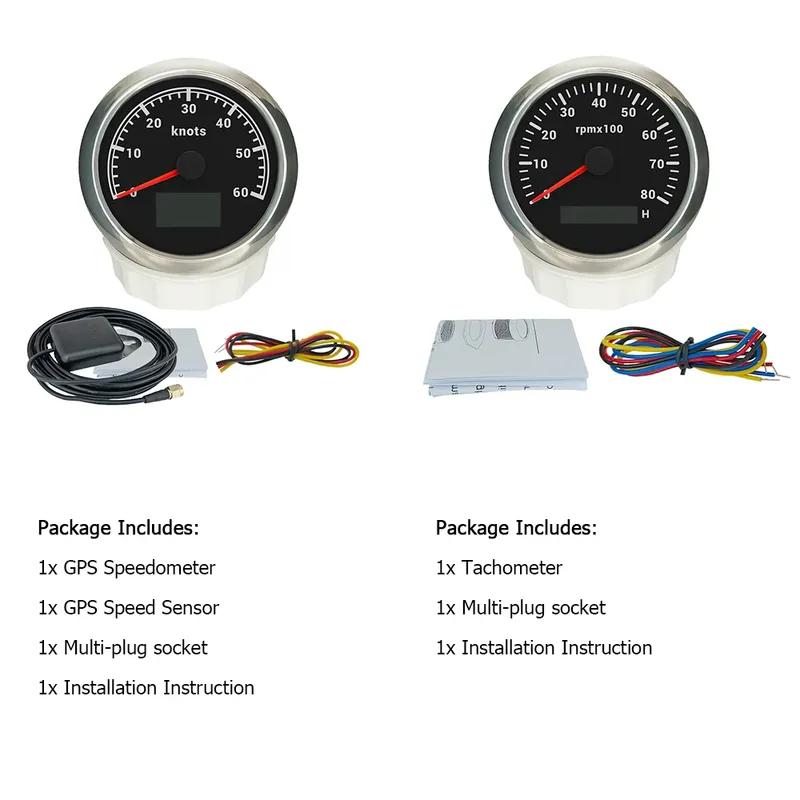 Universal 85mm GPS Speedometer 30KNOTS 60KNOTS 60K 120K 200K with 4K 6K 8K RPM Tachometer with 7 Colors Backlight for Car Boat