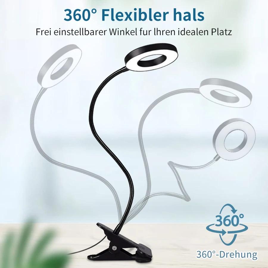 Flexible Clip-on LED Reading Light, 48 Lights, 3 Color Modes and 10 Brightness Levels - USB Powered Table Lamp for Bedroom