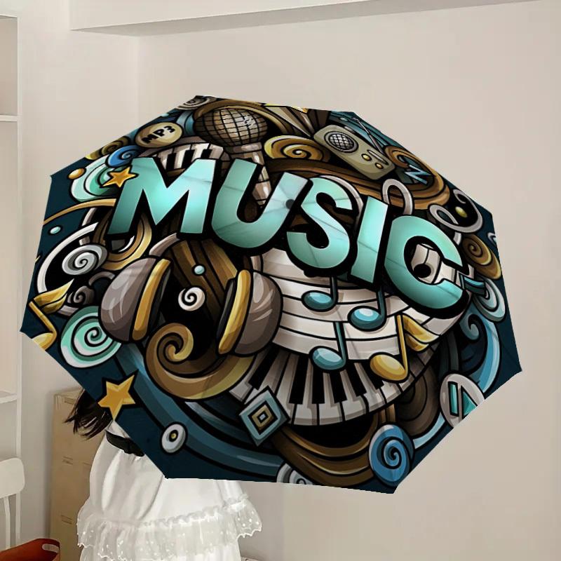 1pc Music Decor Automatic Folding Umbrella, Heavy-Duty 8-Rib Construction, Perfect for Everyday Yy251114101
