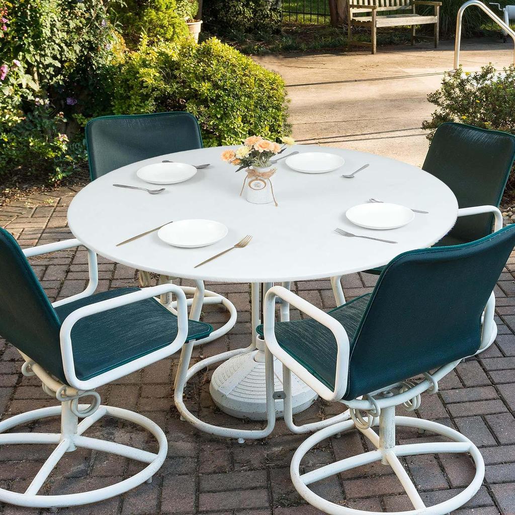 Waterproof Round PVC Table Cover with Wood Grain and Flannel Backing for Patio or Picnic Use