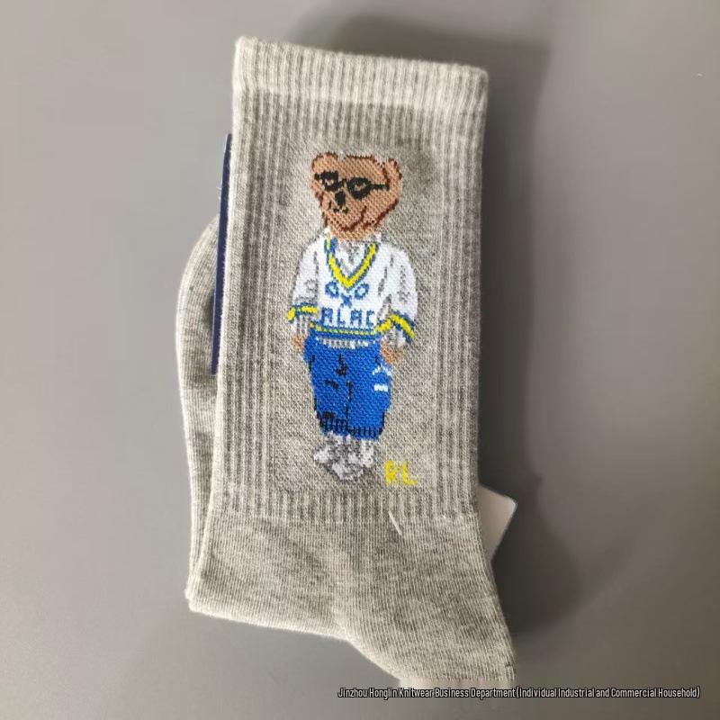 Trendy Little Bear Mid-Calf Women's Cotton Socks for Spring and Autumn