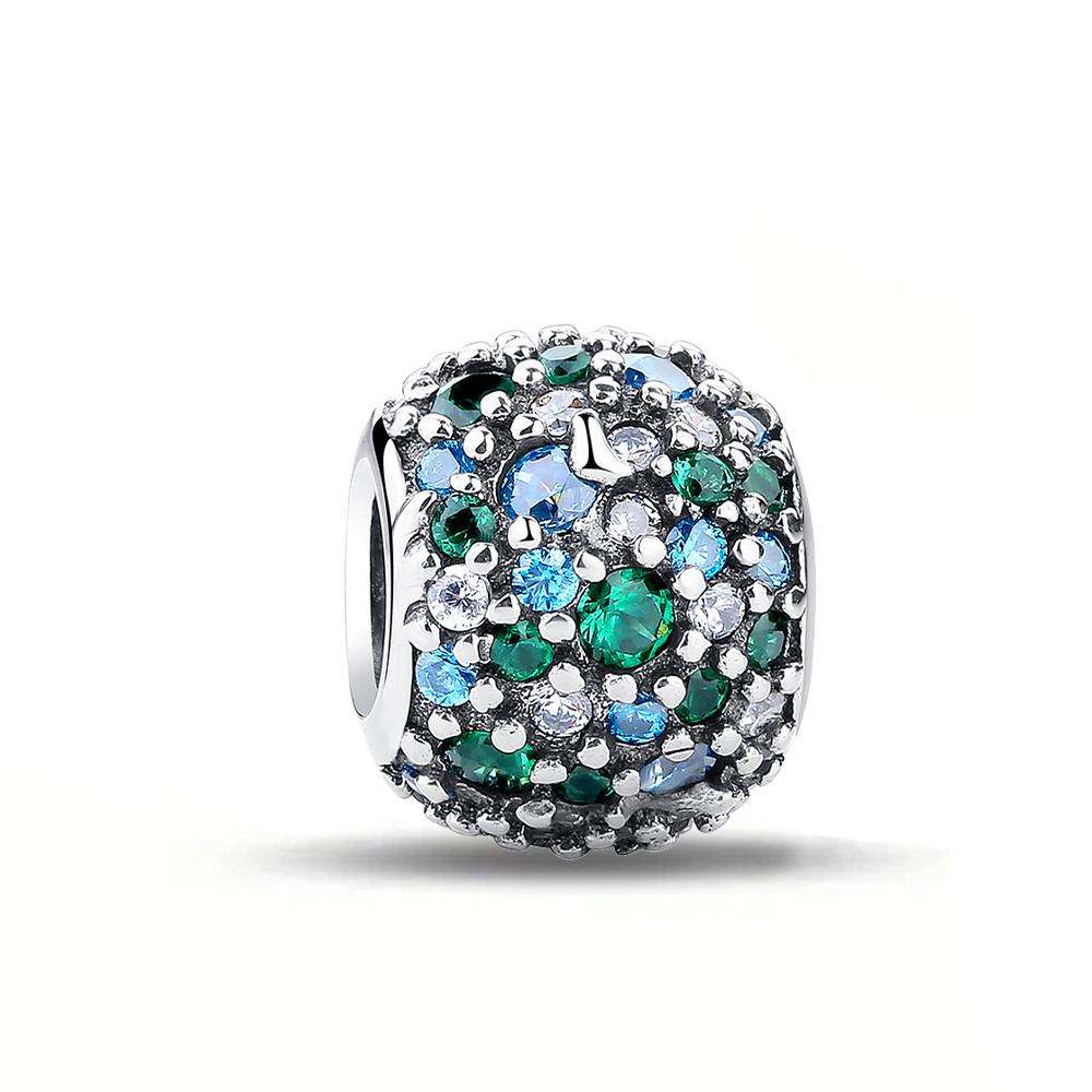 Copper Full Diamond Charms Colorful Heart Blooming Rose Round Beads Pendant Fit Original Bracelets Necklace Jewelry