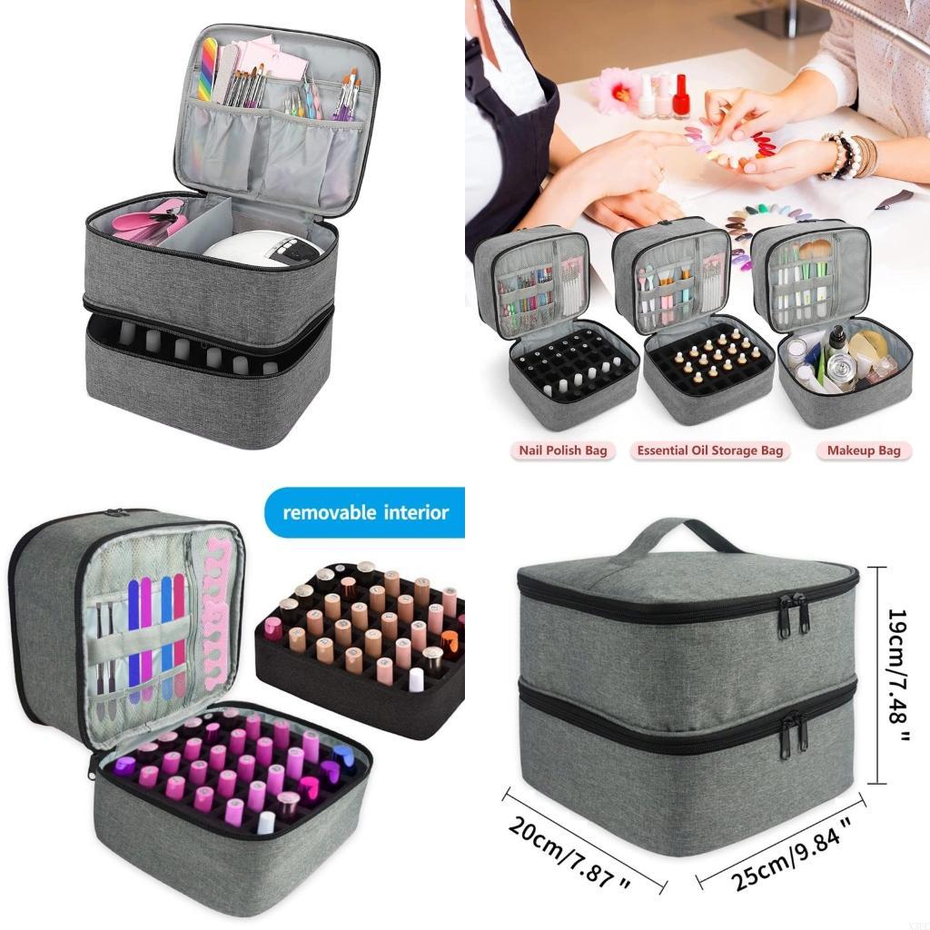Сумка для хранения лаков с двойным слоем, портативный кейс для переноски, вмещает 30 флаконов, косметичка для лака для ногтей X3UC China Mainland