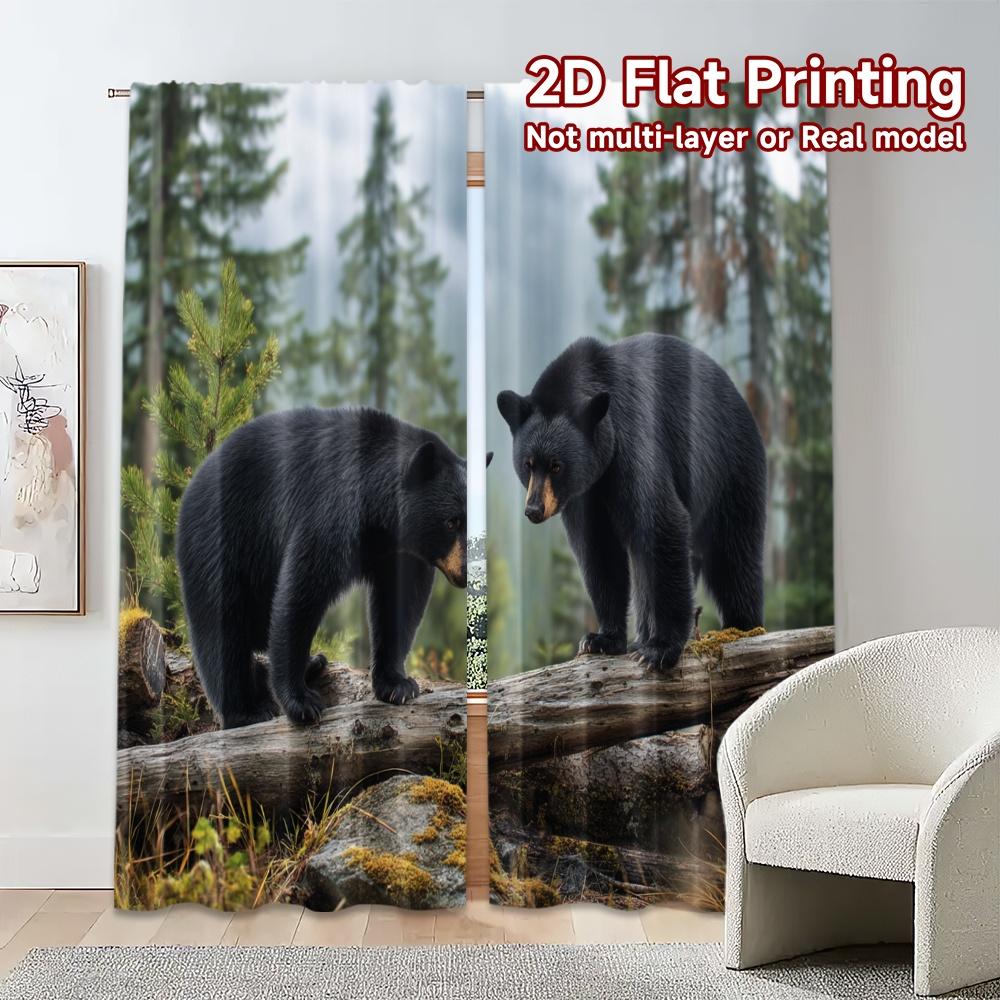2pcs, 2D FLAT PRINTING Curtains (Without Rod) Forest Bears Popular Curtain Polyester Curtains Outdoor Decorations for Bedroom,