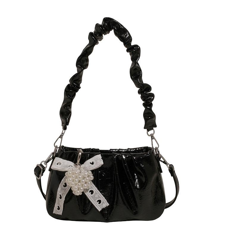 

Женская сумка премиум-класса с текстурой, новая повседневная сумка-мессенджер, летняя модная плечевая сумка-облако с плиссировкой чёрный