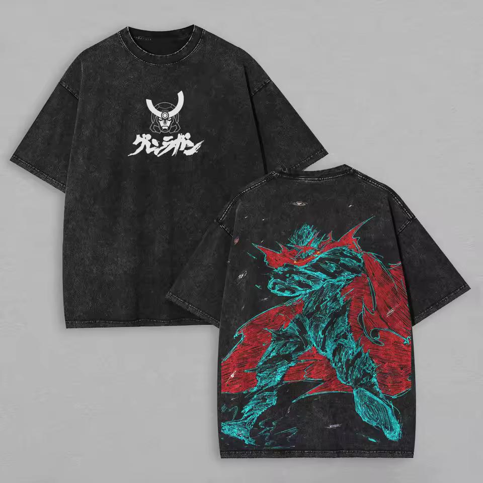 Gurren Lagann Anime T-shirt Vintage Washed Y2K Aesthetic Unisex Oversized Short Sleeve Summer Cotton Retro Streetwear Hot Sale