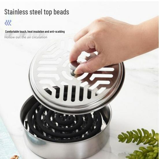 Stainless Steel Mosquito Coil Holder with Lid - Outdoor Portable Incense Burner