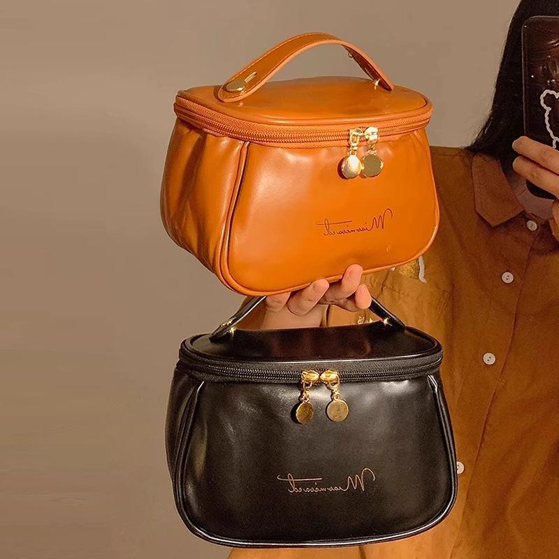 Women's 2025 Portable Waterproof Cosmetic Bag with Brush and Lipstick Storage, Layered Travel Pouch