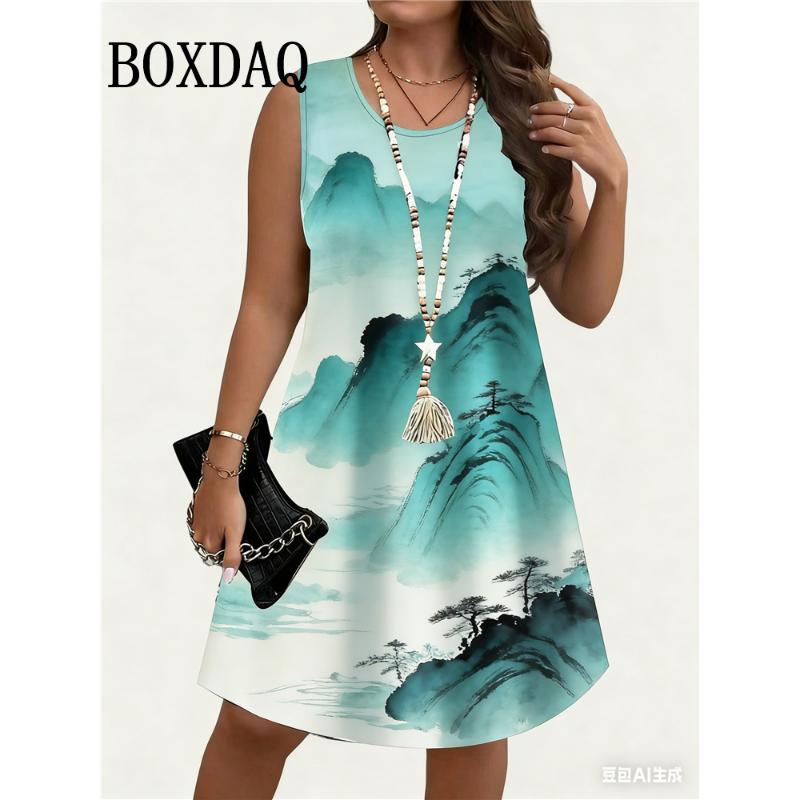 2026 Women Dresses Plus Size Women's Sundress Polka Dot 3D Printing Tank Dress Summer Casual Sleeveless O Neck Loose Dresses 6XL
