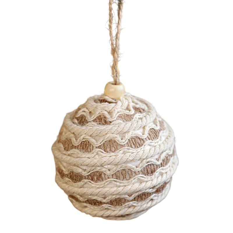 Christmas Tree Decoration Natural Fiber Twine Braided Foam Ball Holiday Hanging Ornament For Mantels Window Wall Display