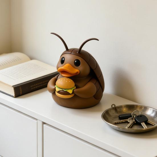 Yousheng Cockroach Duck Figurine Cute Resin Duck Holding A Burger Ornament Collectible Cockroach Duck Sculpture for Home Office Desktop Car Dashboard