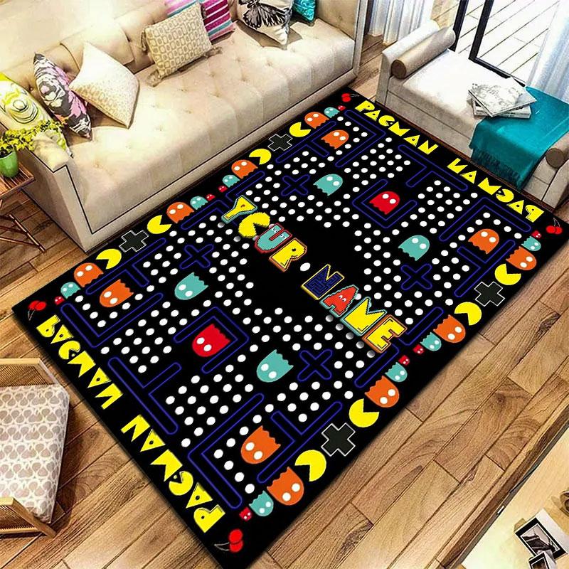Pac-Man Custom Name Carpet Rug for Living Room Bedroom Home Sofa Decoration,Kids play Non-slip Floor Mat