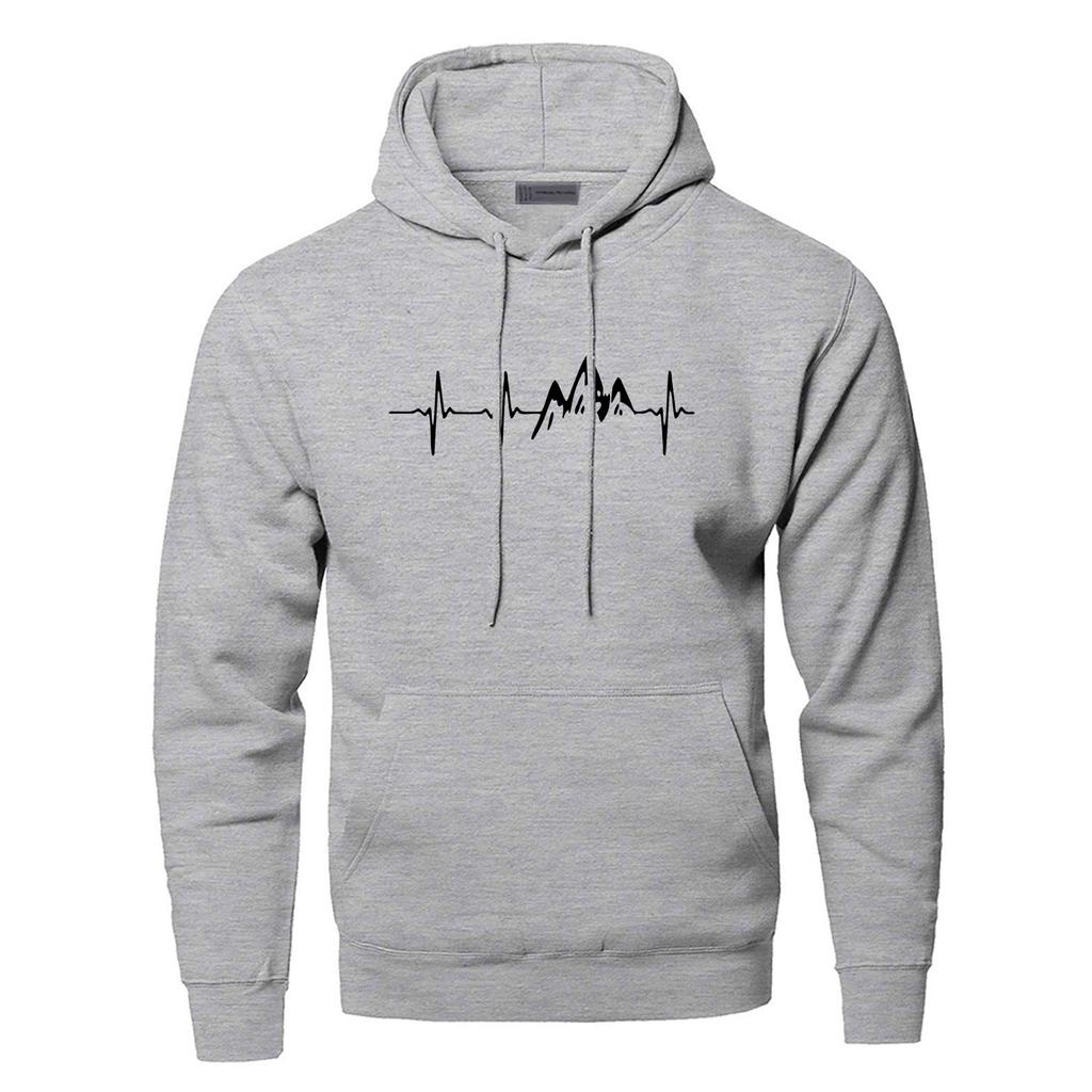 Man Mountain Heartbeat Hoodies Sweatshirt Long Sleeve Hooded Sweatshirt