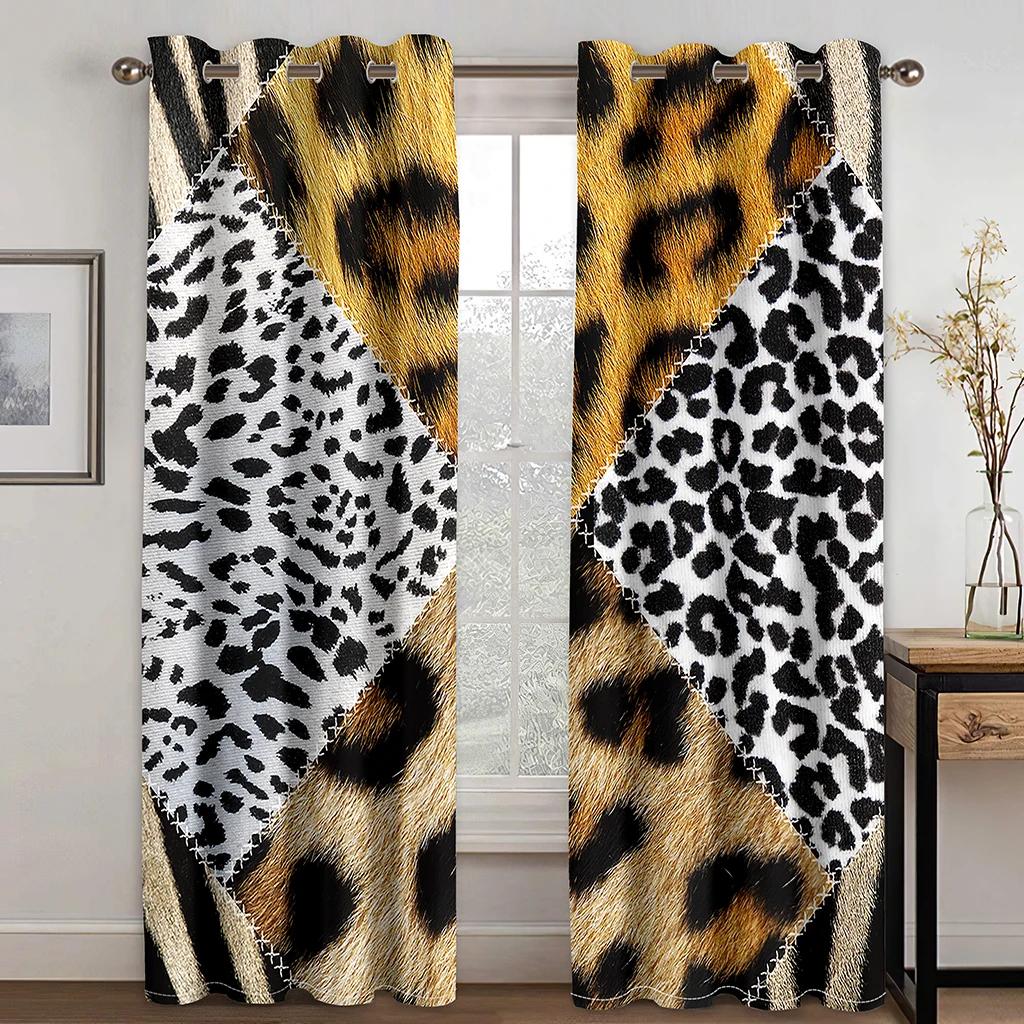 

2-панельные металлические цепные шторы с леопардовым принтом для спальни, гостиной, окна от пола до потолка, кухонные жалюзи cortina с люверсами сверху (50Wx50H)x2(CM)&Grommet Top