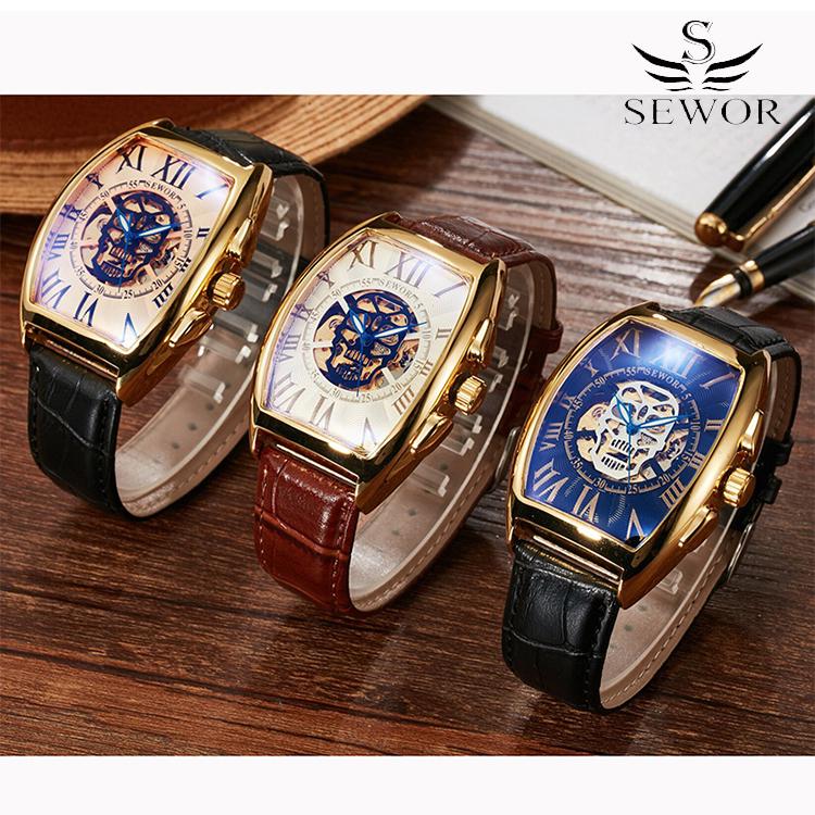 square face skeleton watch