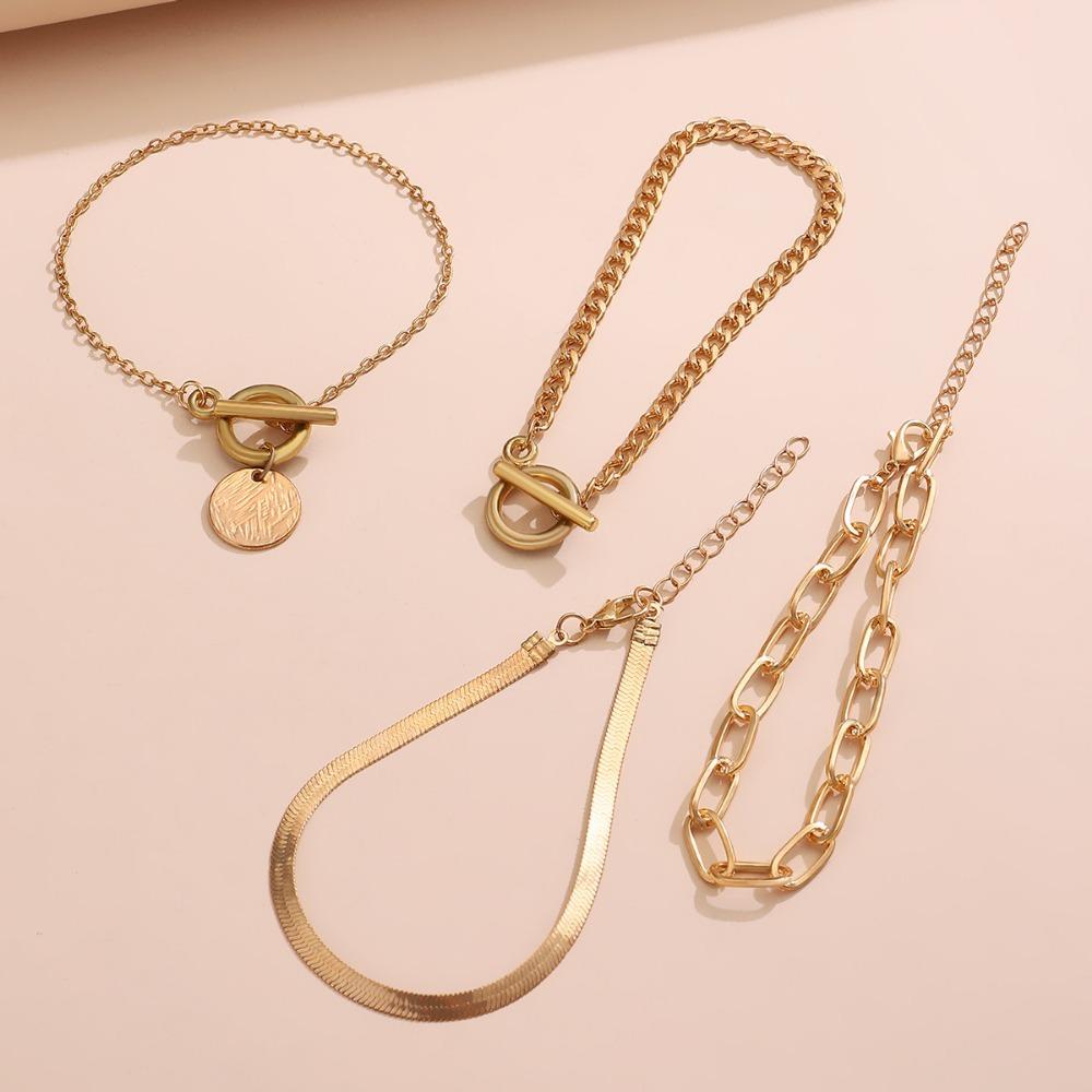 5pcs Set Hip Hop Punk Gold Color Snake Bone Chain Bead Chain OT Clasp Multi-layer Bracelets for Women Personality Jewelry Sets
