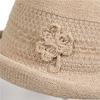 Elegant Temperament Women'S Top Hat Women'S Woven Flower Mother Bucket Hat Summer Outdoor Vacation Sunshade Basin Hat