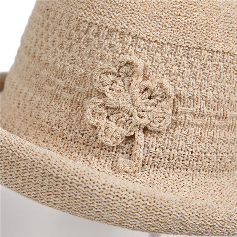 Elegant Temperament Women'S Top Hat Women'S Woven Flower Mother Bucket Hat Summer Outdoor Vacation Sunshade Basin Hat