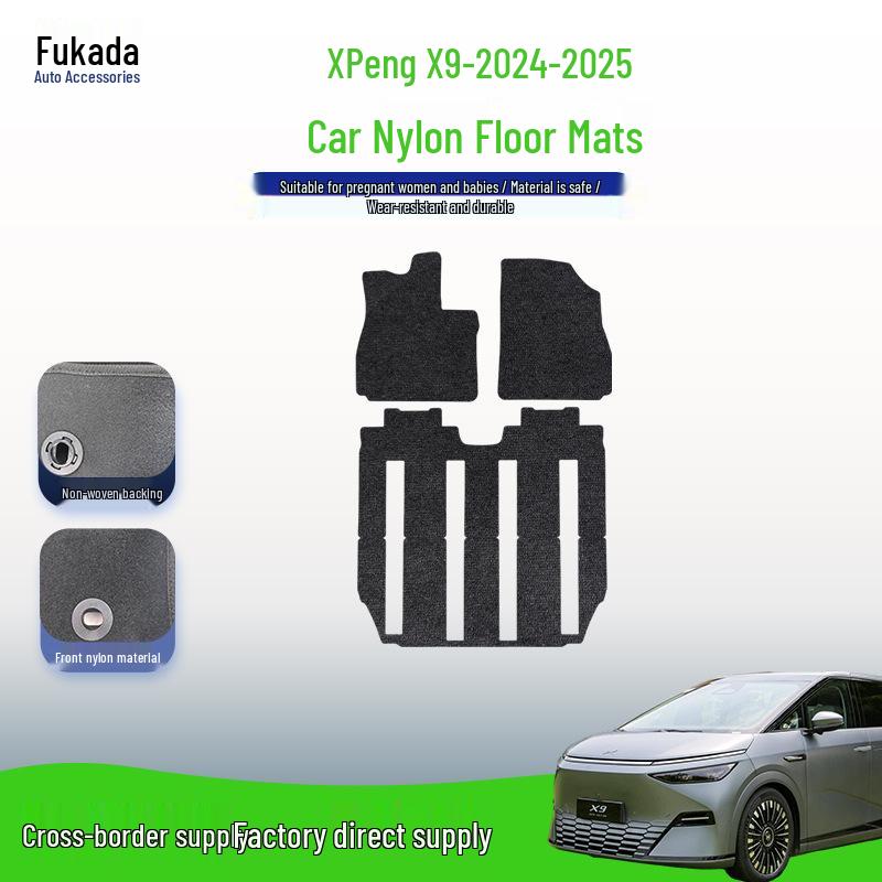 Xiaopeng X9-24-25 Black Nylon Car Floor Mats - Dirt-Resistant, Easy-to-Clean Velour