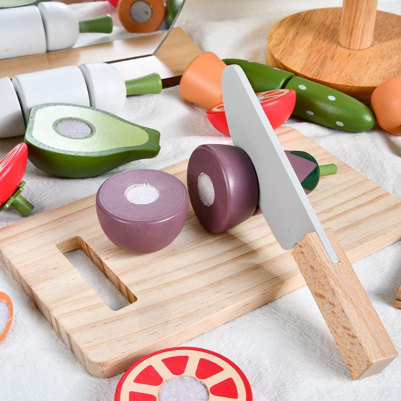 Dětský hrací domeček dřevěný suchý zip ovoce dřevěná krabice řezání hudba rané vzdělávání řezání zeleniny kuchyň jídlo vzdělávací hračky