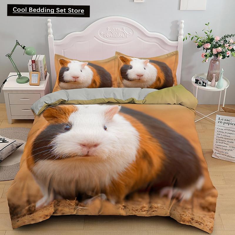 3D Marsvin Påslakan King Queen Härligt Hamster Sängklädesset För Barn Pojke Flicka Djur Husdjur Mus 2/3 Delar Polyester Täcke